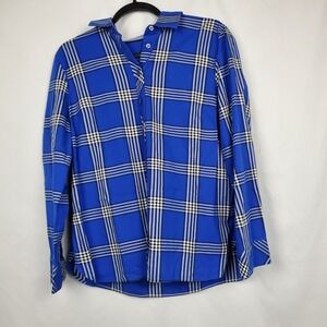 Talbots‎ Petites Plaid Button Down Shirt Size  LP 100% Cotton Classic Fit Blue